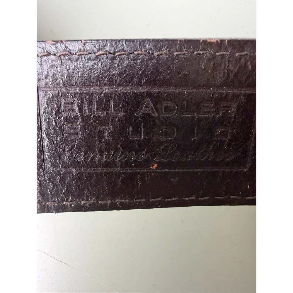 Bill Adler Studio Leather Western Concho Belt Brown Engraved Buckle Size 38